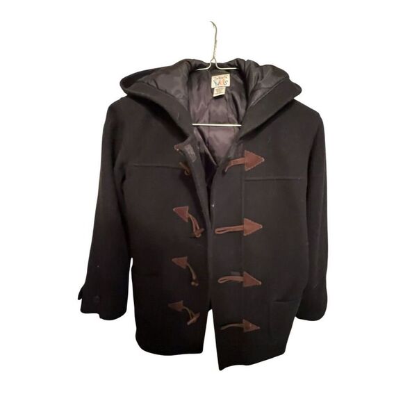Carhartt kids Classic wool Black hood Toggle Duffle Coat‎ Leather Details Size 6 - Picture 1 of 7